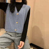 Vest Women Solid Single-breasted Trendy Casual All-match Chic Candy Color Kawaii Girls Tops Korean Style Simple
