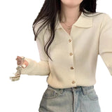 Woherb And Autumn New Polo Collar Sweater Short Jacket Women's Fashion Slim Pure Color Simple Small Cardigan Single Coat-Outfit