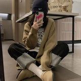 Woherb Sweater Cardigan 2024 New Autumn Winter Languid Lazy Wind V Collar Show Thin Pure Color Loose Korean Version Temperament Coat Female-Outfit