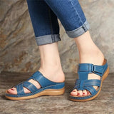 Orthopedic Low Heels Sandals Summer Open Toe Slip on Wedges Comfy Sandals Retro Thick Bottom Corrector Beach Slippers