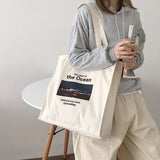 Women Canvas Shopping Bag Letter Printing Casual Women's Cotton Shoulder Bag Eco-friendly Tote Bag Handbag Reusable Shopping