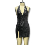 Sales Of Explosive Night Club Women's Fashion Sleek Sexy Dew Deep V Open Fork Light Dress