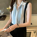 2021 New Vest Shirt Women Sleeveless Chiffon Shirt Cardigan Fashion Striped Shirts Lady Tops Blusas Casaul Clothes
