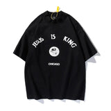 West High Street Oversize Casual T-shirt Mens Turtleneck Letter Foam Short Sleeve T Shirt Hip Hop Harajuku Loose