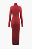 Color Wrap Ruched High Neck Long Sleeve Maxi