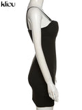 Kliou Solid Spahgetti Strap Mini Dress Women Sexy Camisole Body-Shaping Cleavage Hip Skirt Midnight Style Female Party Clubwear 1028-0-Outfit