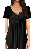 Casual V-neck Short Sleeves Solid Button Regular