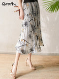 Women Summer Mid-length Pleated Skirt Elegant Casual High Waist Printed Long Skirt QT1851-Outfit