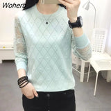 Neck Lace Hollow Bottoming Shirt Loose Long Sleeve Knitted Sweater Pullover Women's Autumn New Top Bottoming Sweater-Outfit