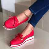 Tassel Bowtie Loafers Woman Slip On Sneakers Ladies Soft PU Leather Sewing Flat Platform Female Shoes All Seasons 2021