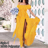 Dress Women Summer Sexy Party Leopard Print Maxi Sundress 2022 Celmia High Waist Robe Elegant Off Shoulder Ruffles