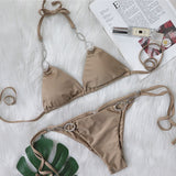 Woherb 2023 New Sexy Metal Accessories Rhinestone Women's Split Swimsuit Plain Strap