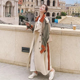 New Fashion Women Trench Coat Long Patchwork Double-Breasted with Belt Lady Duster Coat Female Cloak Spring