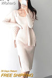 Women Knitted Cardigan And Dress Suits Mid-Calf Length Long Sleeve Strap Dress 2 Piece Female Knitted Sweater Set QT128-Outfit
