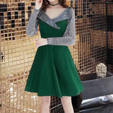 Autumn Sexy Mesh Patchwork Sequins Waist A-line Dresses Women Elegant Fashion Evening Party Dress Vestidos De Fiesta 5XL-Outfit