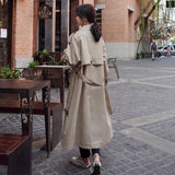 New Classic Khaki Trench Coat Women Double-Breasted Long with Belt Spring Autumn Lady Duster Coat Female Outerwear