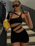 2022 Women Hollow Out Irregular Long Sleeves Romper Solid Sexy Streetwear Vacation Summer Playsuit Wholesale Clothes-Outfit