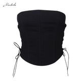 Black Slim Sexy Lace Up Crop Top Women Sleeveless Casual Fashion Clothing Street Lady Solid Tank Top 2020