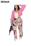 Tassels Patchwork Striped Print Jogger Pant Women Rave Festival Clothing 2023 Fashion Casual High Waist Bodycon Sweat Pants 729-0-Outfit