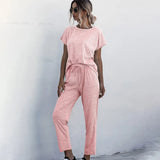 Hotsale 2pcs Women Summer Tracksuits Set Lounge Wear Short Sleeve Tops Long Pants Sweat Suits Elastic Waist Casual