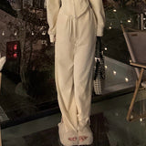 Woherb 2024 New Hong Kong Style Sports Leisure Suit Women's Salt Wear Fish Bone Waist Hoodie Two-Piece Trousers-Outfit