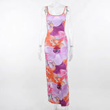 Women Tie-dye Print Suspender Dresses Summer Backless Sling Long Dress Slim Bodayxon Dresses Beach Holiday Dress WY23022SK-Outfit