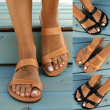 2021 Summer Fashion Women's Solid Color Leather Comfortable Flat Flip Flop Sandals Casual Open Toe Sandals Slippers