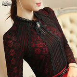 Winter 2021 Fashion New Lace Blouse Long Sleeve Slim Body Floral Lace Shirt Women Tops Elegant Plus Size Lace Top 801G