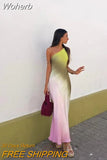 Tie Dyed Asymmetrical Midi Dress For Women Sexy Oblique Necked Backless Sling Robes 2023 summer Female Fashion vestidos-Outfit