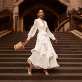 Woherb European Code Spring Summer New Women's Deep V Sexy Pure Color Long Temperament Dress Dress-Outfit