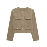 New Flip Decoration Round Collar Short Coat 3046278-Outfit