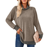/ Winter 2023 New Women's Scarf Collar Color Long-Sleeved Loose T-Shirt Top-Outfit