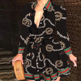 Women Deep V-neck Mini Dress Spring Autumn Long Sleeve Floral Print Dresses Laides High Waist Party Dresses