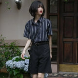 Elegant and Youth Woman Blouses Short Sleeve Striped Shirt British Style Summer Shirts for Women Fashion Retro Shirt-Outfit