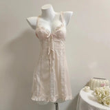 Pajamas Women Spring And Autumn Pure Lusty Ice Silk Thin Small Breast With Chest Cushions Hanging Aja Skirt Home