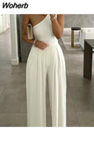 Europe and America Concise Sexy Elegant One-shoulder Pure Color Asymmetric Comfortable Jumpsuit Elegant Woman Jumpsuit 601-0-Outfit