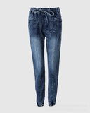 Fashion Rubber Band Waist Strap Slim Jeans-Outfit