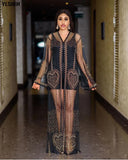 African Dresses for Women 2023 Dashiki Sexy Black Mesh Diamonds Maxi Dress Party Clothes Robe Femme with Inner Dress-Outfit