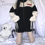 Autumn Winter Korean Preppy Style Women Coat Embroidery Imitation Lambswool Female