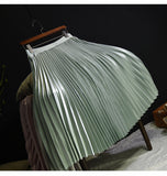 Spring Summer Women Pleated Mid Skirts Elastic Waisted Solid Elegant Skirt 11 Colors Availabled QH1674-Outfit