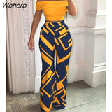 2 Piece Set Women Fashio Print Slash Neck Short-sleeved Top High-waisted Wide-leg Pants Suit Women 2 Piece Suit-Outfit