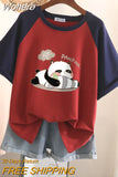 100% Cotton L-3XL T Shirt Plus size Print Tshirt Short Sleeve Patchwork Women Top Summer Couple O Neck Oversize T Shirts-Outfit