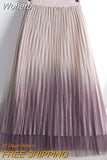 Summer Women Gradient Color Mesh Skirt Elegant High Waist Sequins A-line Midi Length Pleated Skirt QT1785-Outfit
