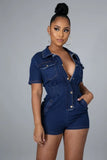 Short Sleeves Zip Up Denim