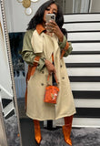 Fall Fashion Contrast Begie And Green Long Sleeve Button-Open Long