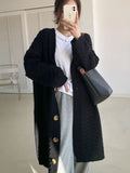 Woman Winter 2022 Green Knit Cardigan Vintage Loose Leisure Long Fashion Thick Dress Sweaters Coats Oversized Cardigan-Outfit