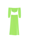 Mesh Sheer Bikini Cover-ups Set See-through Long Sleeve Crop Tops Floor-length Skirt Two Piece Swimwear Beach Women