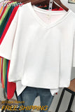 100% Cotton M-6XL T Shirt Solid V Neck Tshirt Short Sleeve Women's Top Basic Summer Couple Oversized T Shirts-Outfit