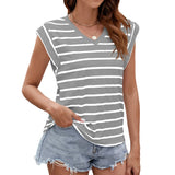 2024 New Women's V-Neck Solid Color Rotator Sleeve Casual Vest T-Shirt-Outfit