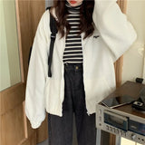 Fleece Jacket BF Style Zip-up Oversize Woman Hoodies Sweatshirt Causal Streetwear Trendy Kpop Turn-down Collar Jacket